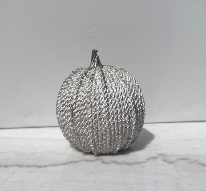Tall silver rope-textured resin pumpkin