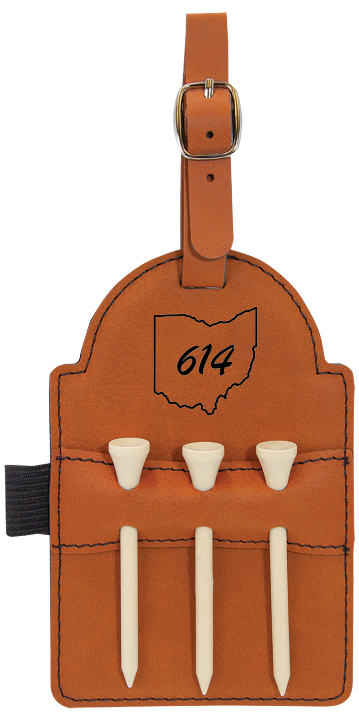 Leatherette Golf Bag Tag with 3 Wooden Tees