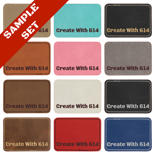 Laserable Leatherette 3.5" x 2.5" Rectangle Patch with Adhesive Sample Set | Create With 614