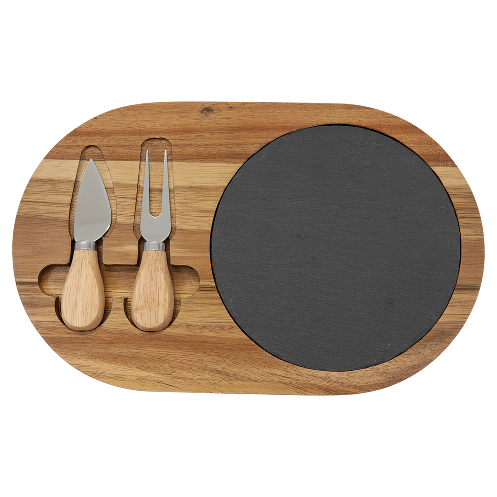 acacia & slate cheese set, blank