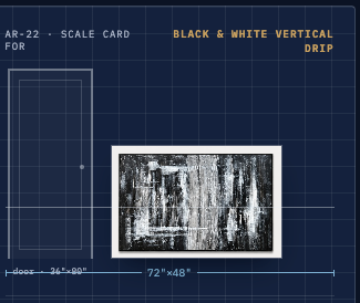 Black & White Vertical Drip Abstract — Black Frame