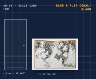 Blue & Rust Coral-Bloom Textured Abstract — Gold Frame