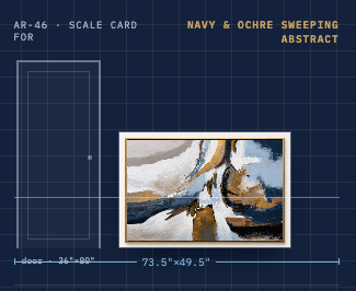 Navy & Ochre Sweeping Abstract Canvas — Gold Frame