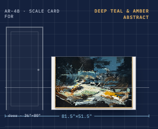 Deep Teal & Amber Abstract Canvas — Gold Frame