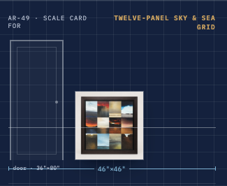 Twelve-Panel Sky & Sea Grid Wall Art — Dark Wood Frame