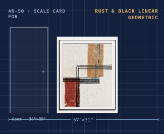 Rust & Black Linear Geometric Wall Art — Black Frame