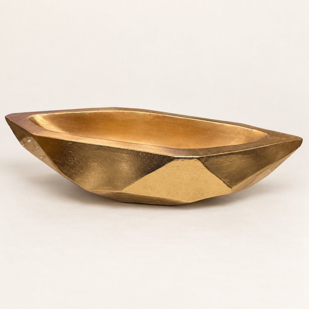Taha Gold-Finish Faceted Boat-Form Centerpiece Bowl