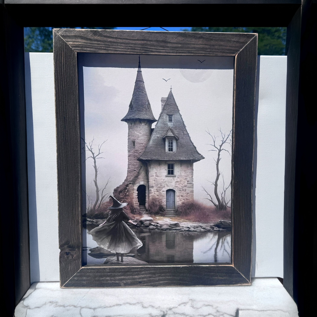 Haunted House by the Lake Framed Print - square with extended background