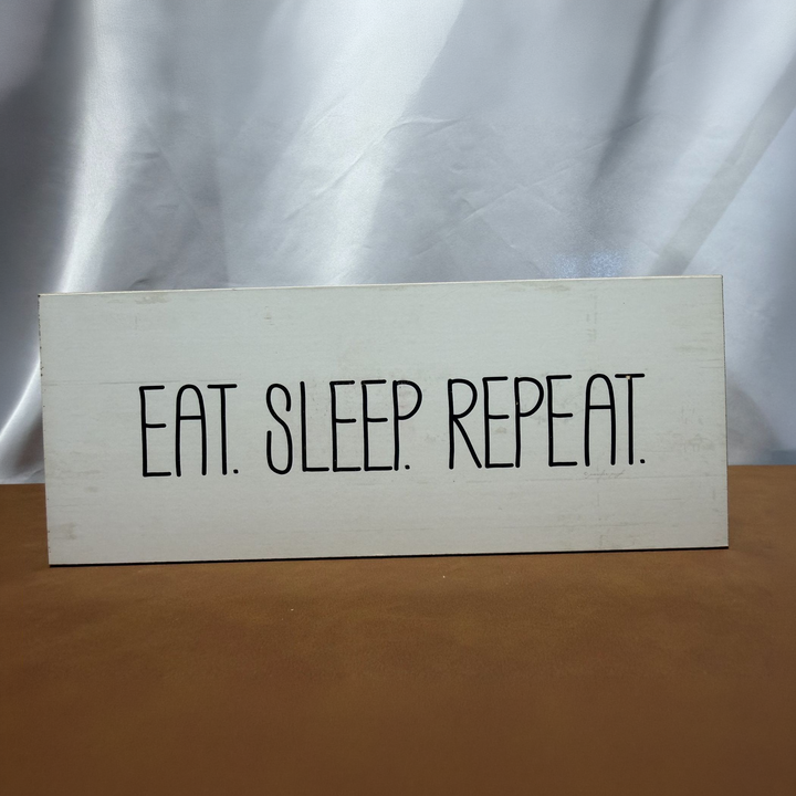 Eat. Sleep. Repeat. Minimalist Shelf Sitter - square with extended background
