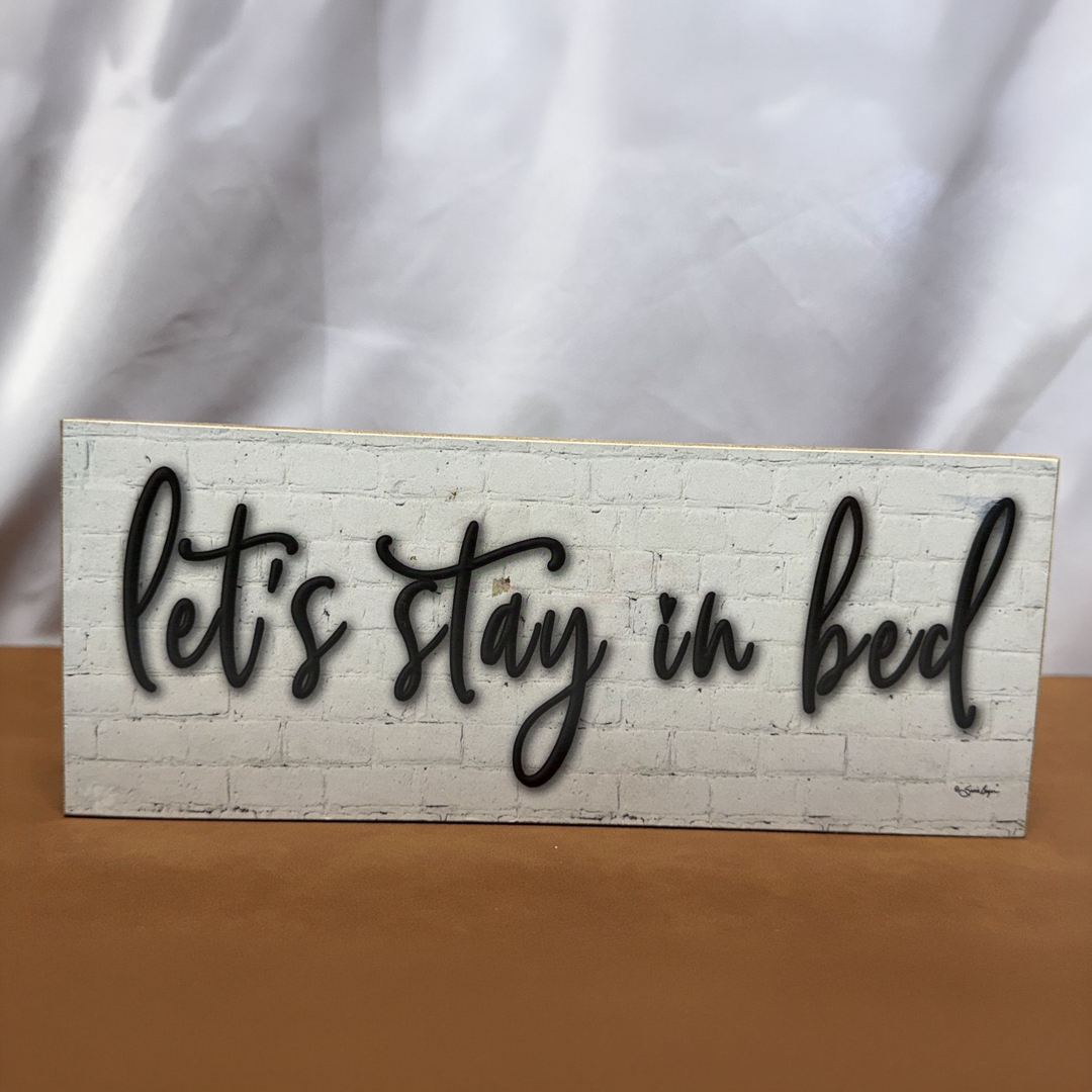Let's Stay in Bed Shelf Sitter - square with extended background