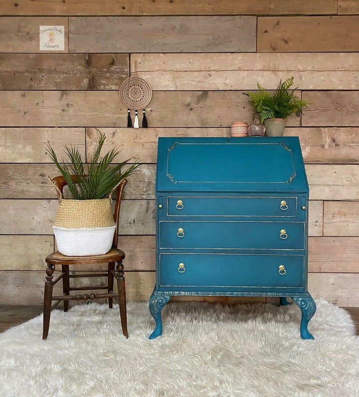 Classic drop lid desk painted with Antebellum Blue Chalk Mineral Paint