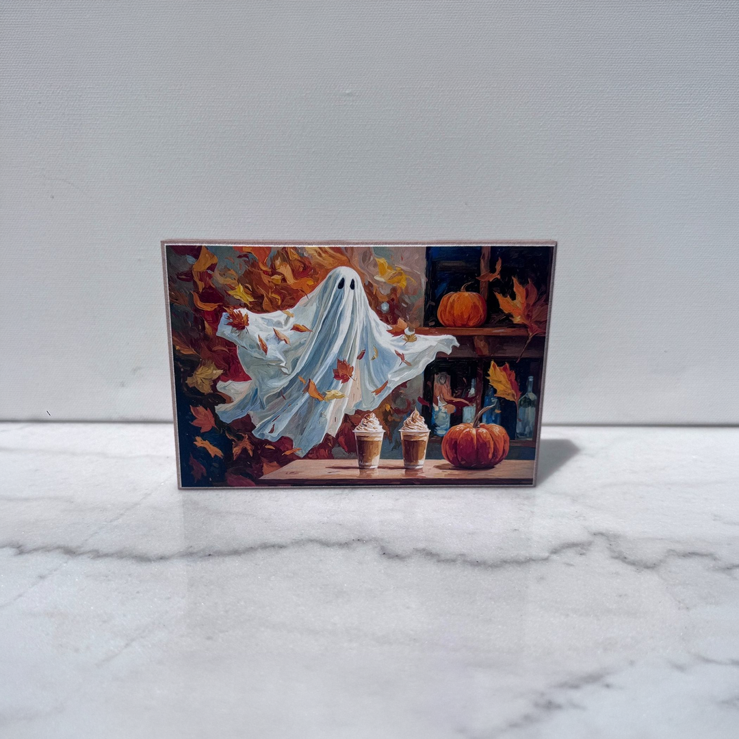 Pumpkin Spice Ghost Shelf Sitter - square with extended background