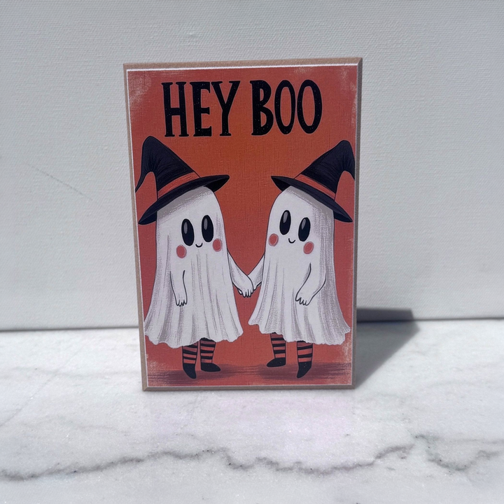 Hey Boo Ghost Friends Shelf Sitter - square with extended background
