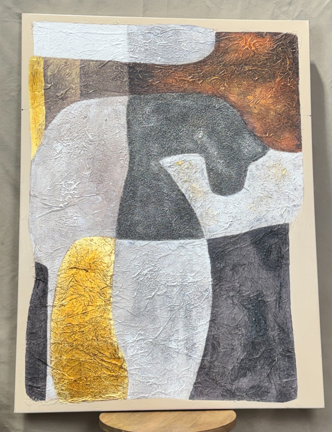 Gold, gray, white and copper textured abstract canvas wall art