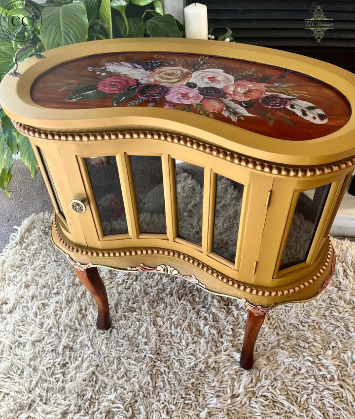 Mojave painted drink cabinet with wood stained top and floral transfers