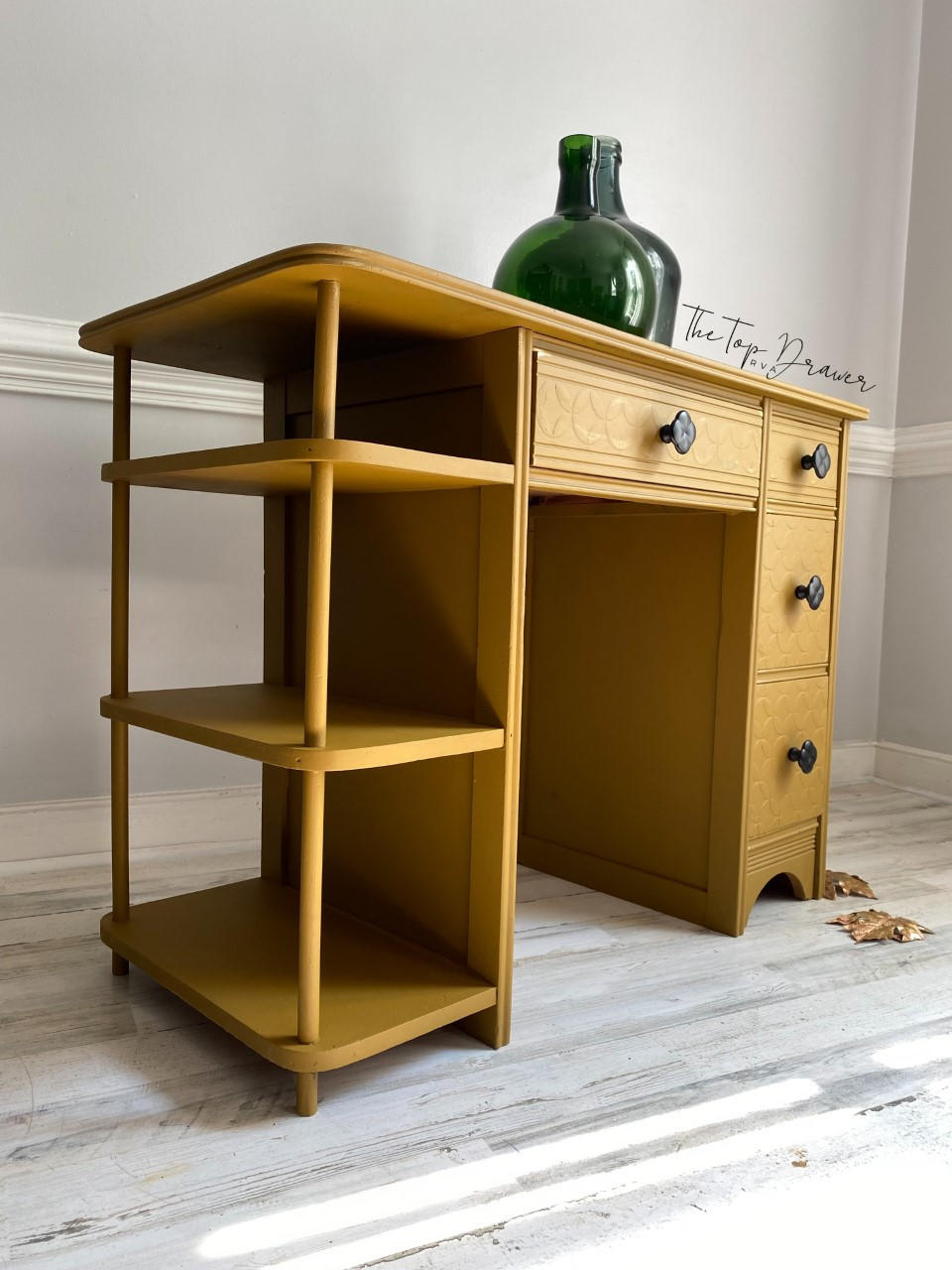 Desk painted in Mojave Silk paint with black hardware
