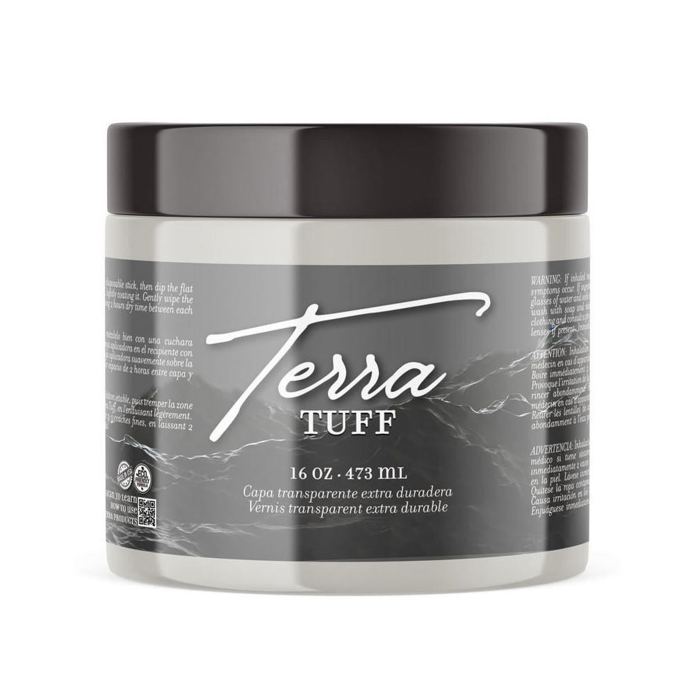 Jar of Dixie Belle Terra Tuff clay paint sealer with the lid on