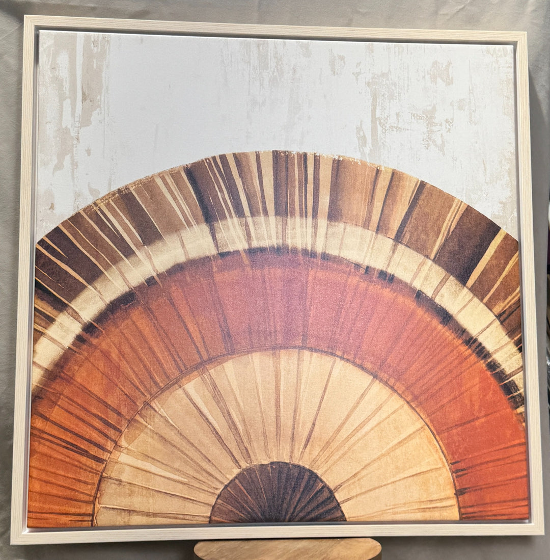 Large warm terracotta, brown and cream geometric framed wall art