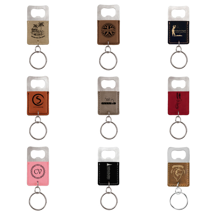 Bottle Opener Keychain Laserable Leatherette Rectangle