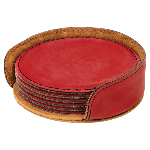 Round Laserable Leatherette 4" Coaster Set (and replacement singles)
