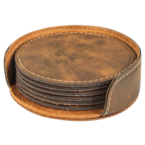 Round Laserable Leatherette 4" Coaster Set (and replacement singles)