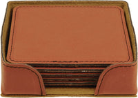 Coaster Set of 6 Laserable Leatherette Rawhide Square 4"x4"