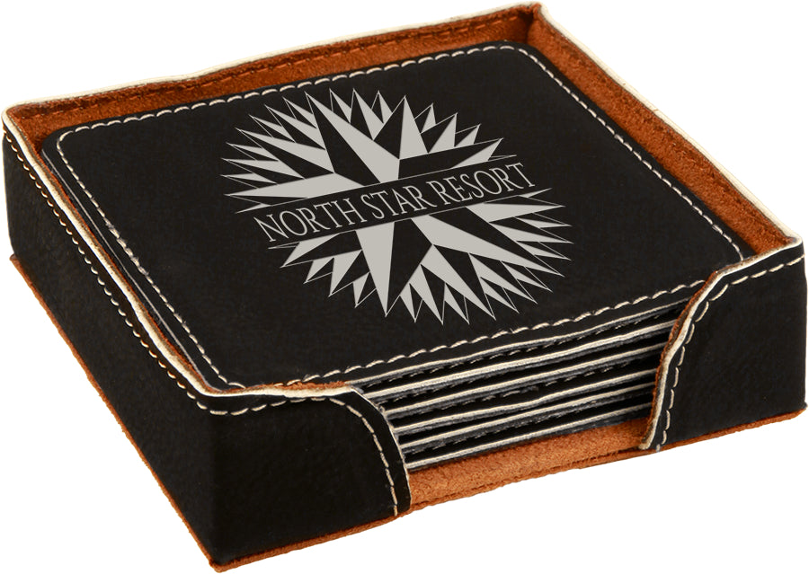 Set of 6 Laserable Leatherette Black / Silver Square 4"x4"